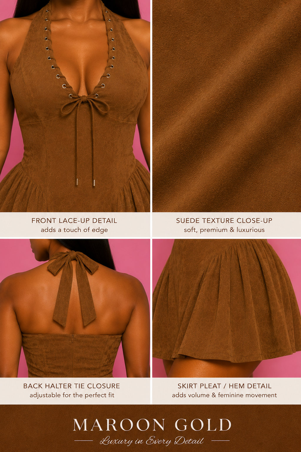 Sienna Lace-Up Halter Mini Dress